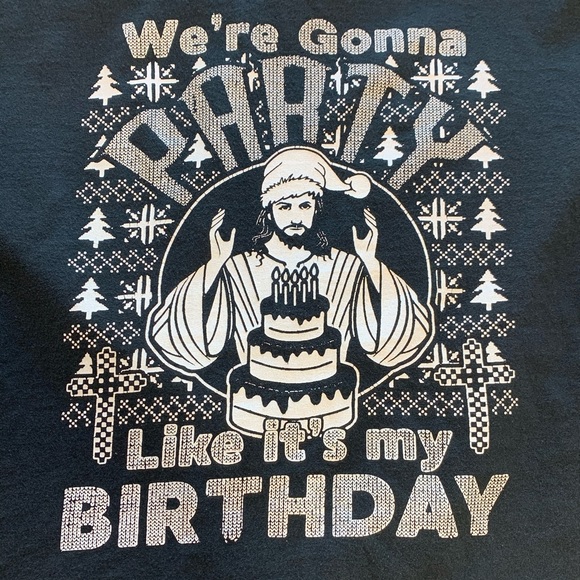 Ugly Christmas T-shirt Jesus Party it’s my birthday black short sleeve gag gift - Picture 8 of 11